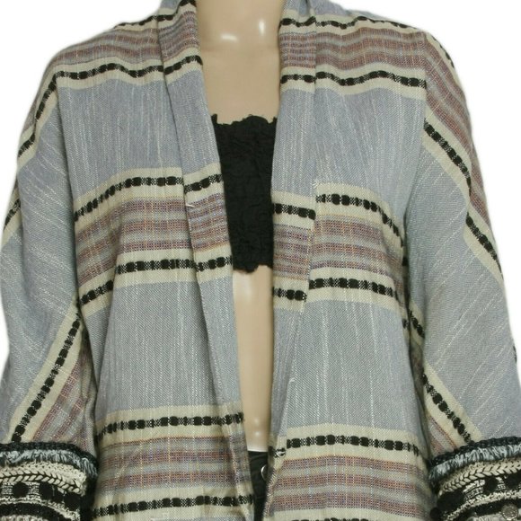 Zara women Striped Fringes Kimono Coat Jacket - Picture 6 of 7